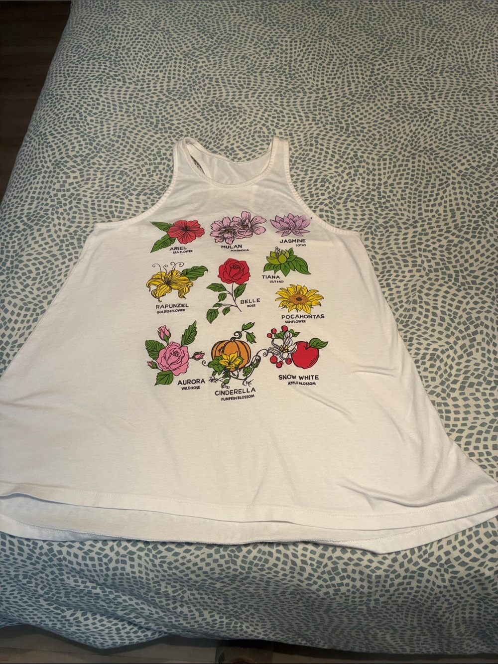 Disney White Tank Top with Colorful Princess Flower Graphics